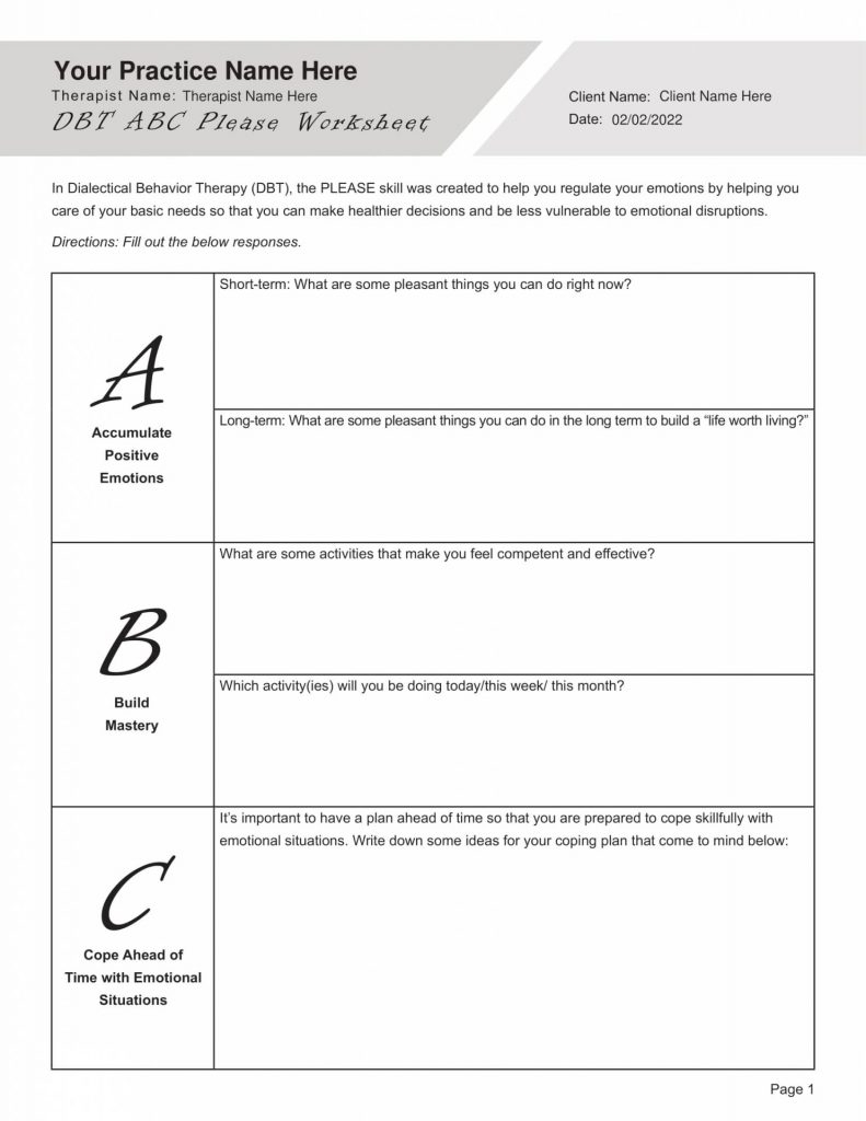 Abc Please DBT Worksheets DBT Worksheets