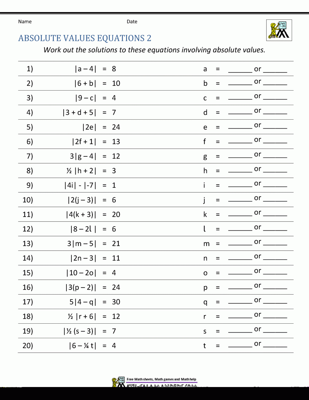 Absolute Value Functions Worksheets Pdf Function Worksheets