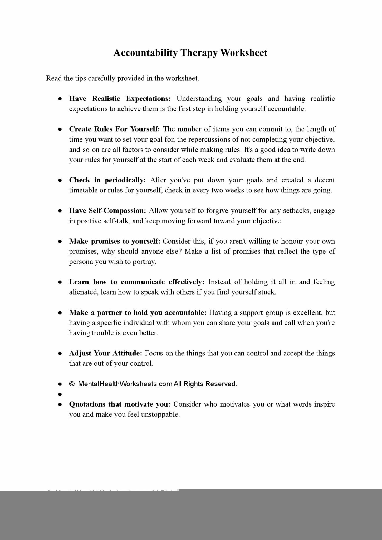Accountability Worksheets Therapist Aid TherapistAidWorksheets