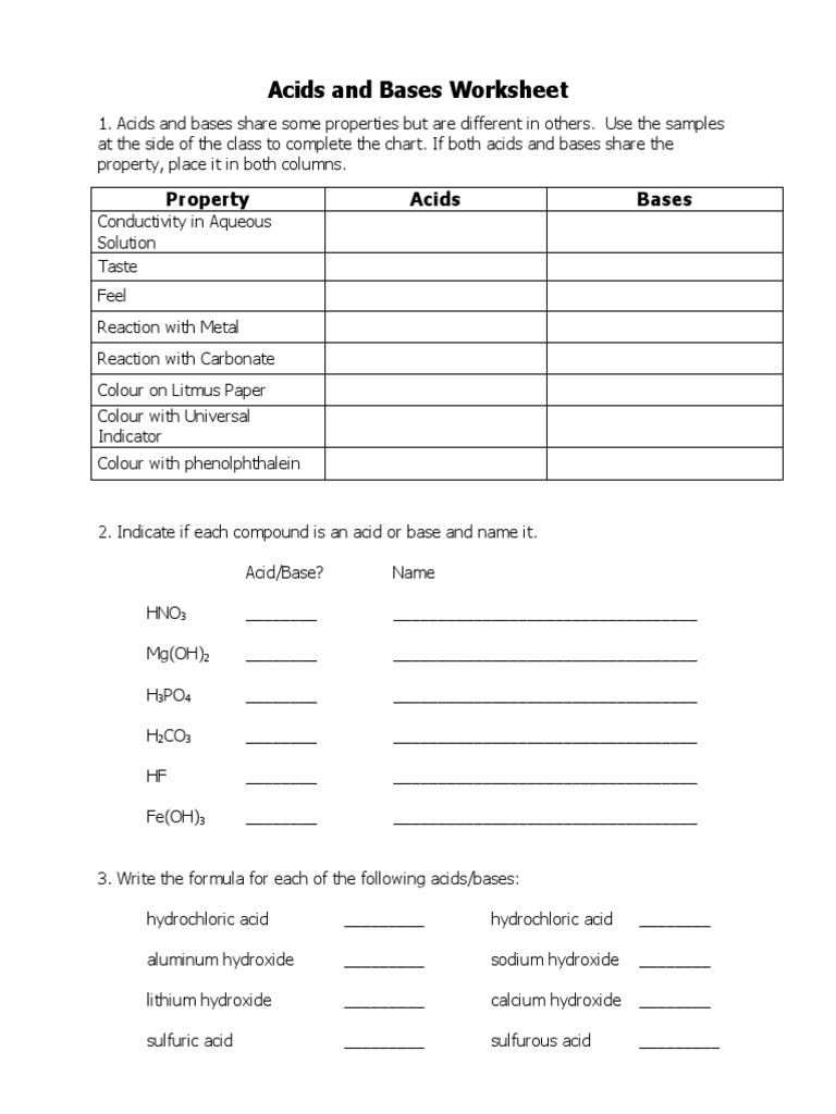 Acid Base Worksheet PDF Worksheets Library