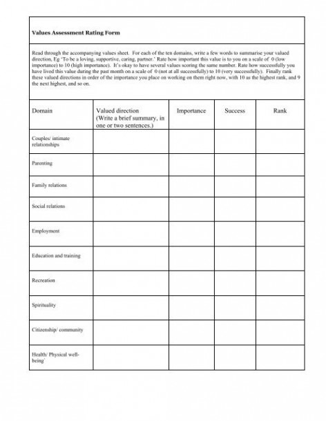 Act Values Worksheet