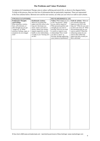 ACT Values Worksheet Editable Fillable Printable PDF Worksheets 
