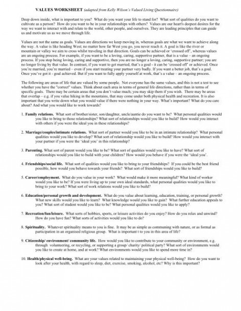 Act Values Worksheet