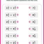 Add Mixed Numbers And Match The Sum Printable Math Worksheet