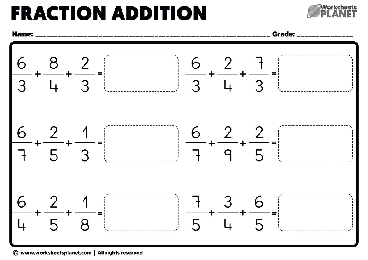 Adding 3 Fractions Problems Printable Fraction Addition Worksheets