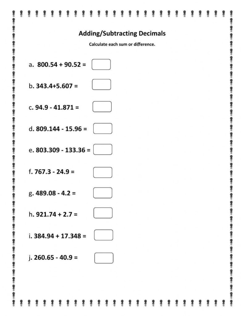 Adding And Subtracting Decimals Worksheet Download Worksheets Library