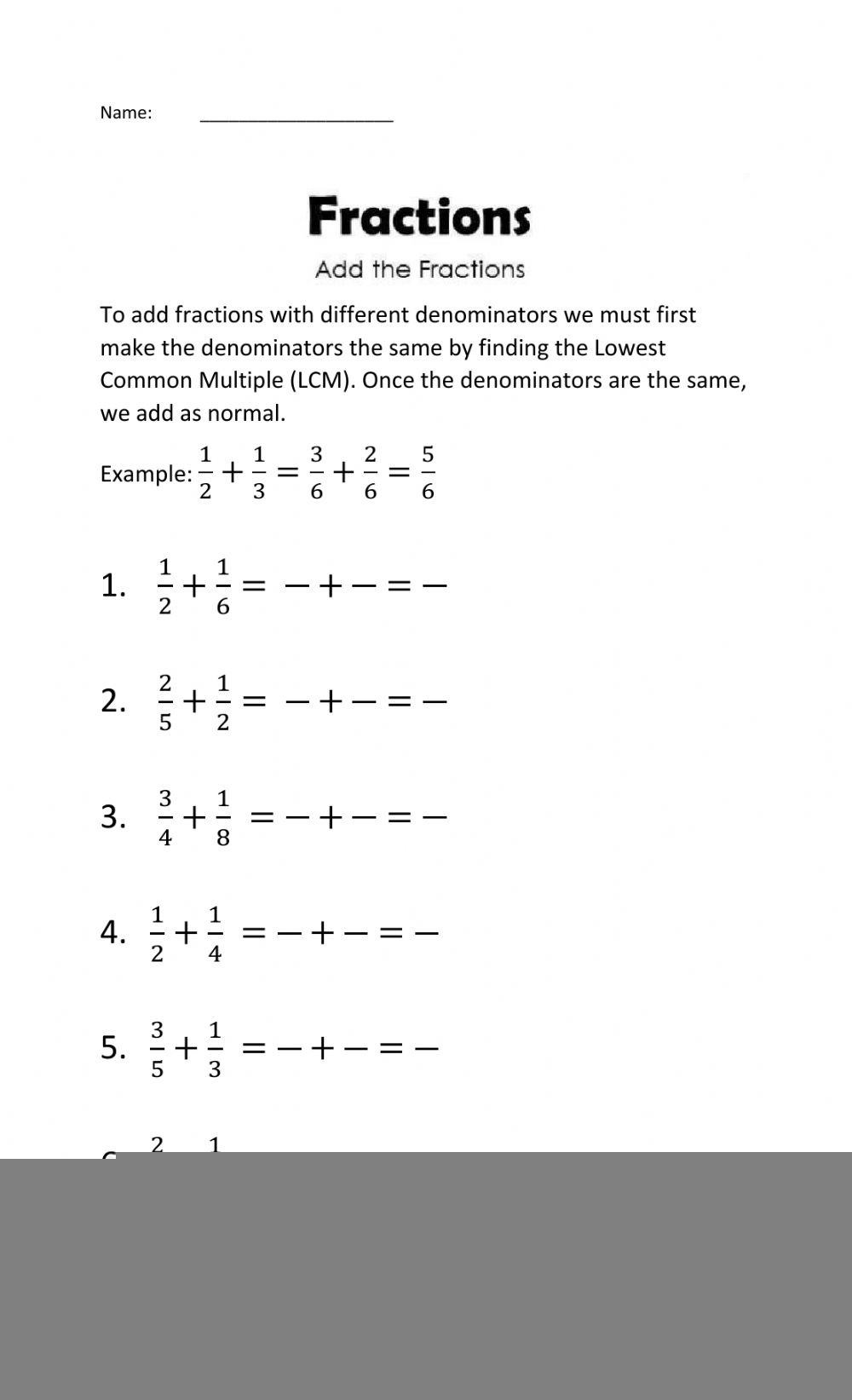 Adding And Subtracting Fractions With Unlike Denominators Worksheet 