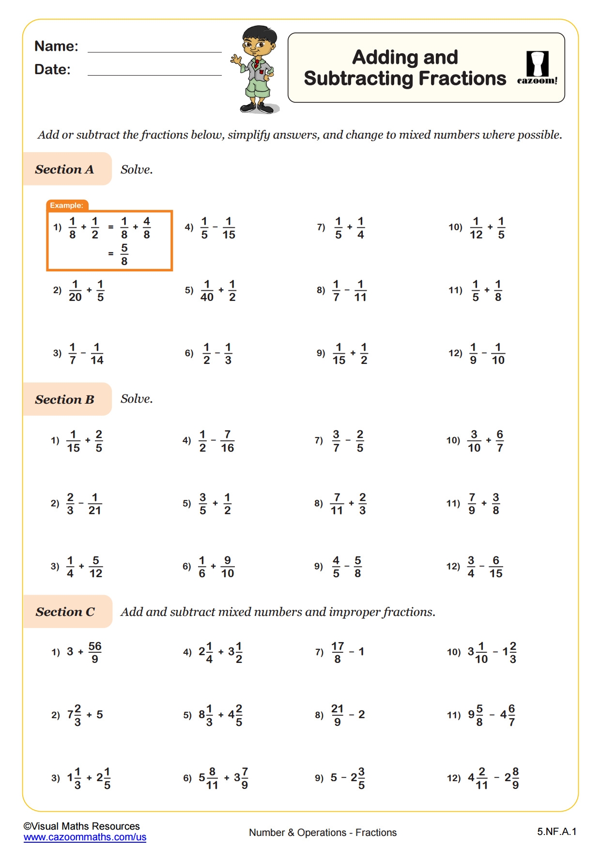 Adding And Subtracting Fractions Worksheets With Answer Key 