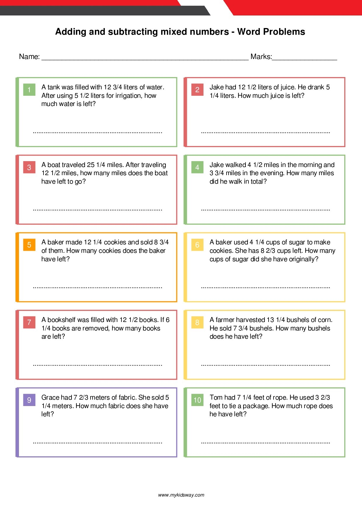 Adding And Subtracting Mixed Numbers Worksheet 7th Grade Answers