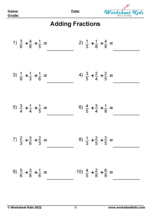 adding and subtracting fractions with unlike denominators worksheets pdf