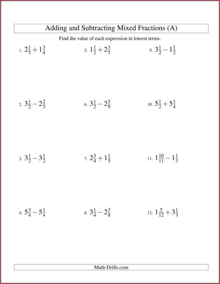 Adding Mixed Numbers Worksheet Answers Printable Word Searches