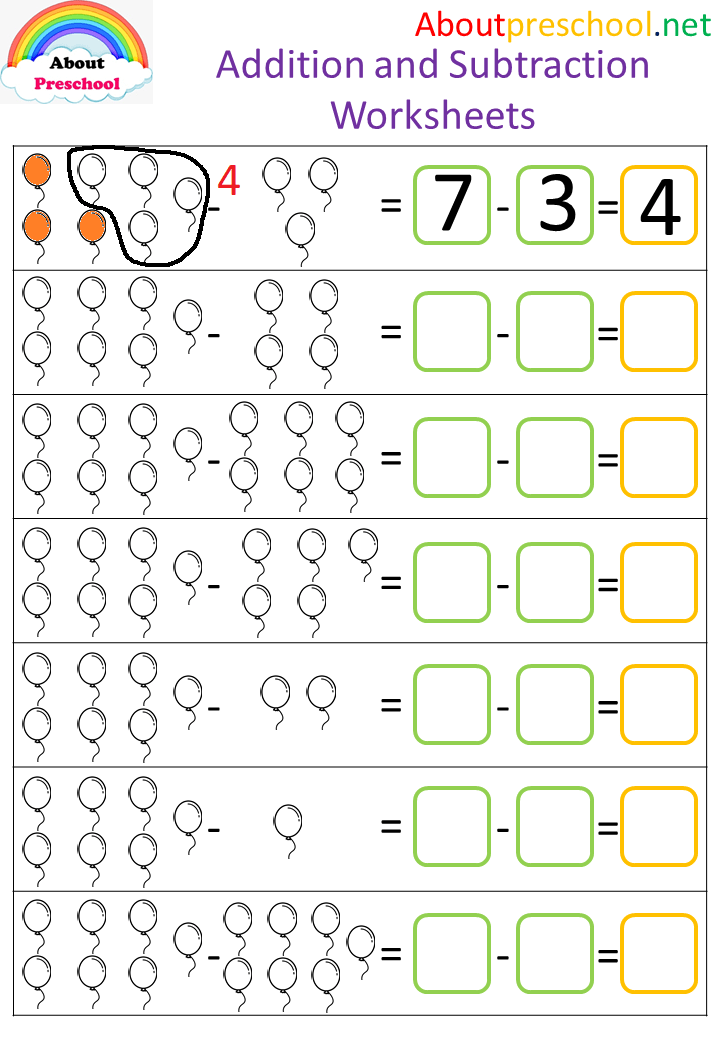 addition and subtraction worksheets for kindergarten