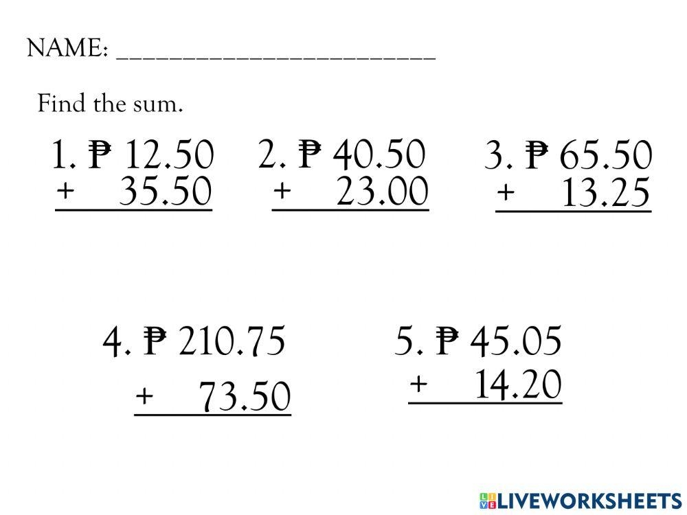 Addition Of Philippines Money Worksheet Live Worksheets Worksheets