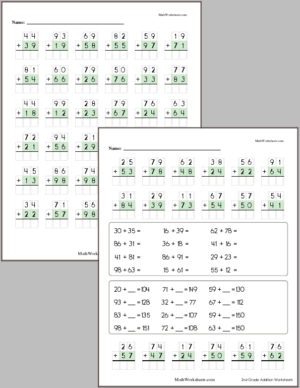 addition worksheets for 2nd graders