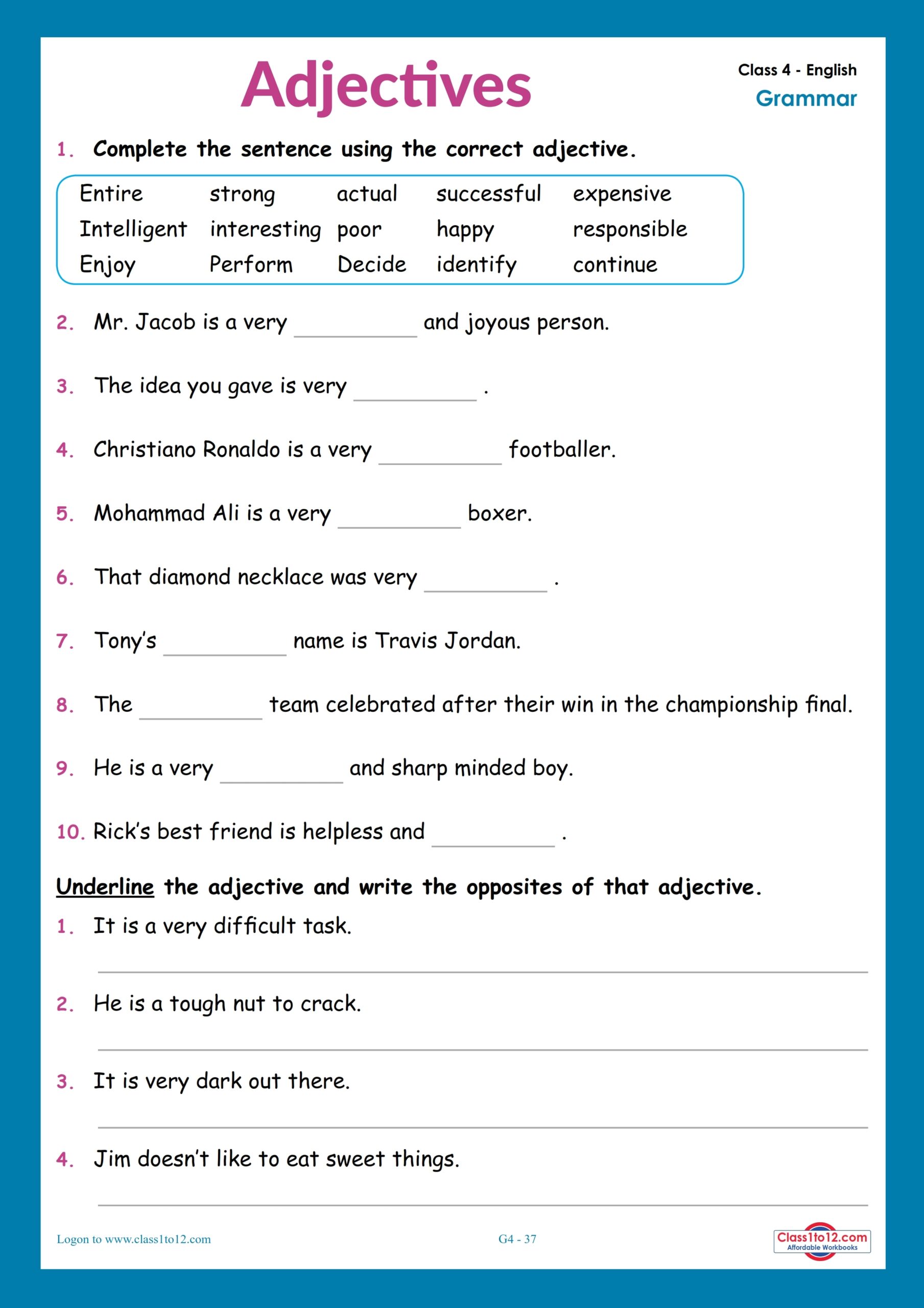 adjectives worksheet