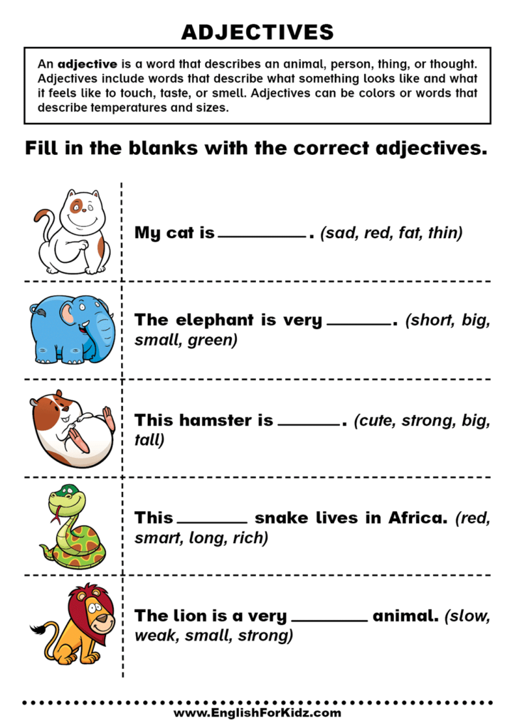 Adjectives Worksheet Worksheets Adjectiveworksheets