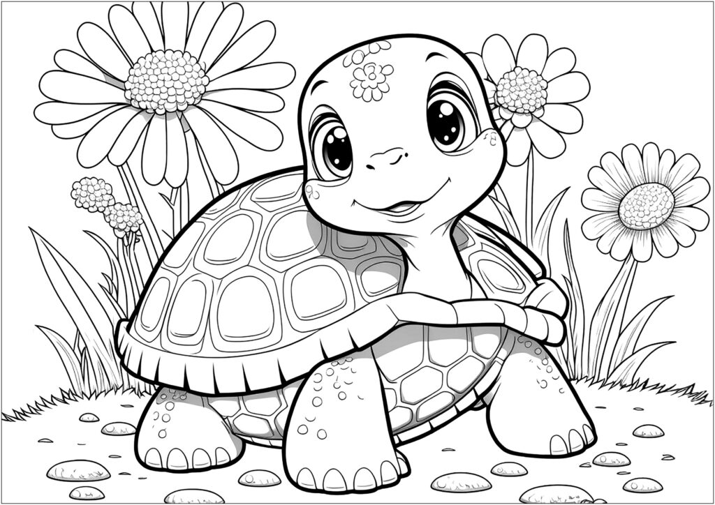 Adorable Young Turtle Turtle Coloring Pages