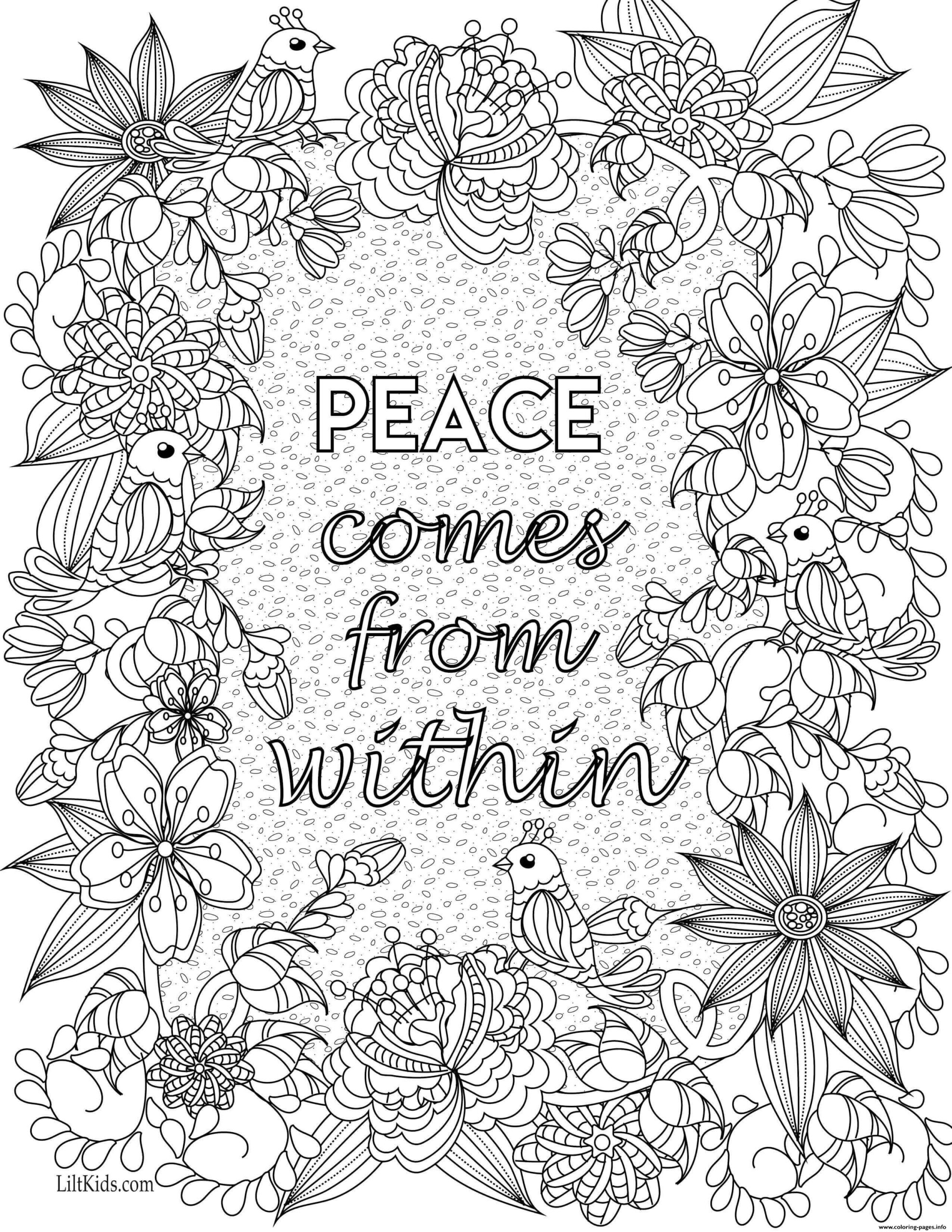 Adult Flower Peace Comes From Within Coloring Page Printable