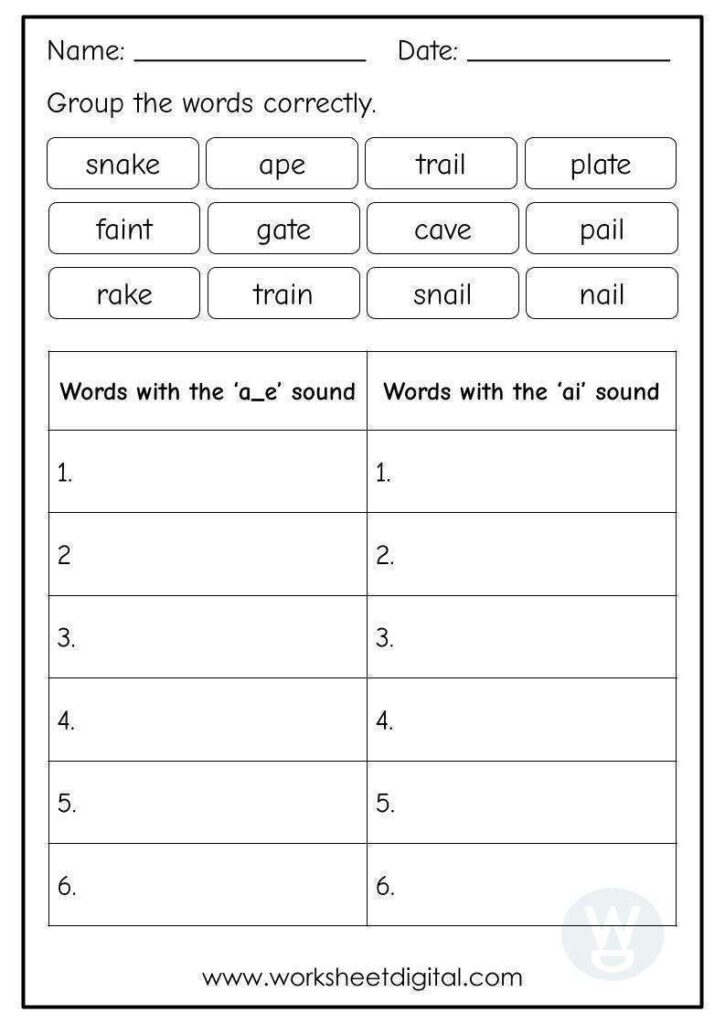 Ai And A e Words Worksheet Digital Worksheets Library