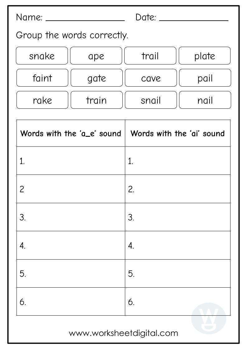 Ai And A e Words Worksheet Digital Worksheets Library
