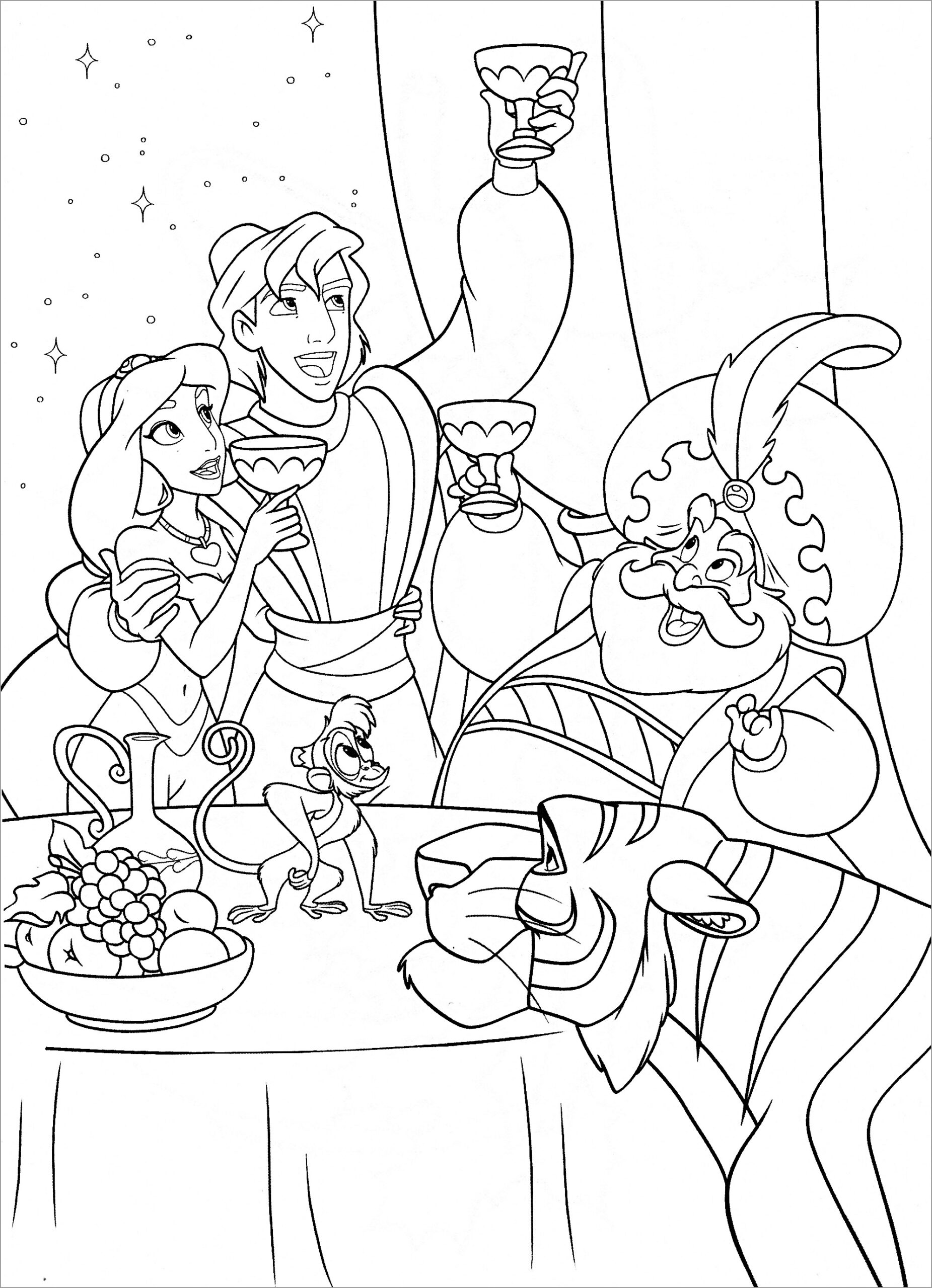 Aladdin Jasmine And Genie Coloring Page ColoringBay