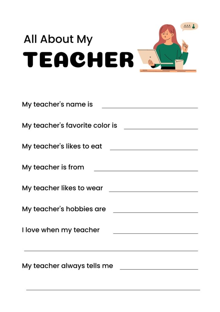 All About My Teacher Free Printable The Printables Fairy