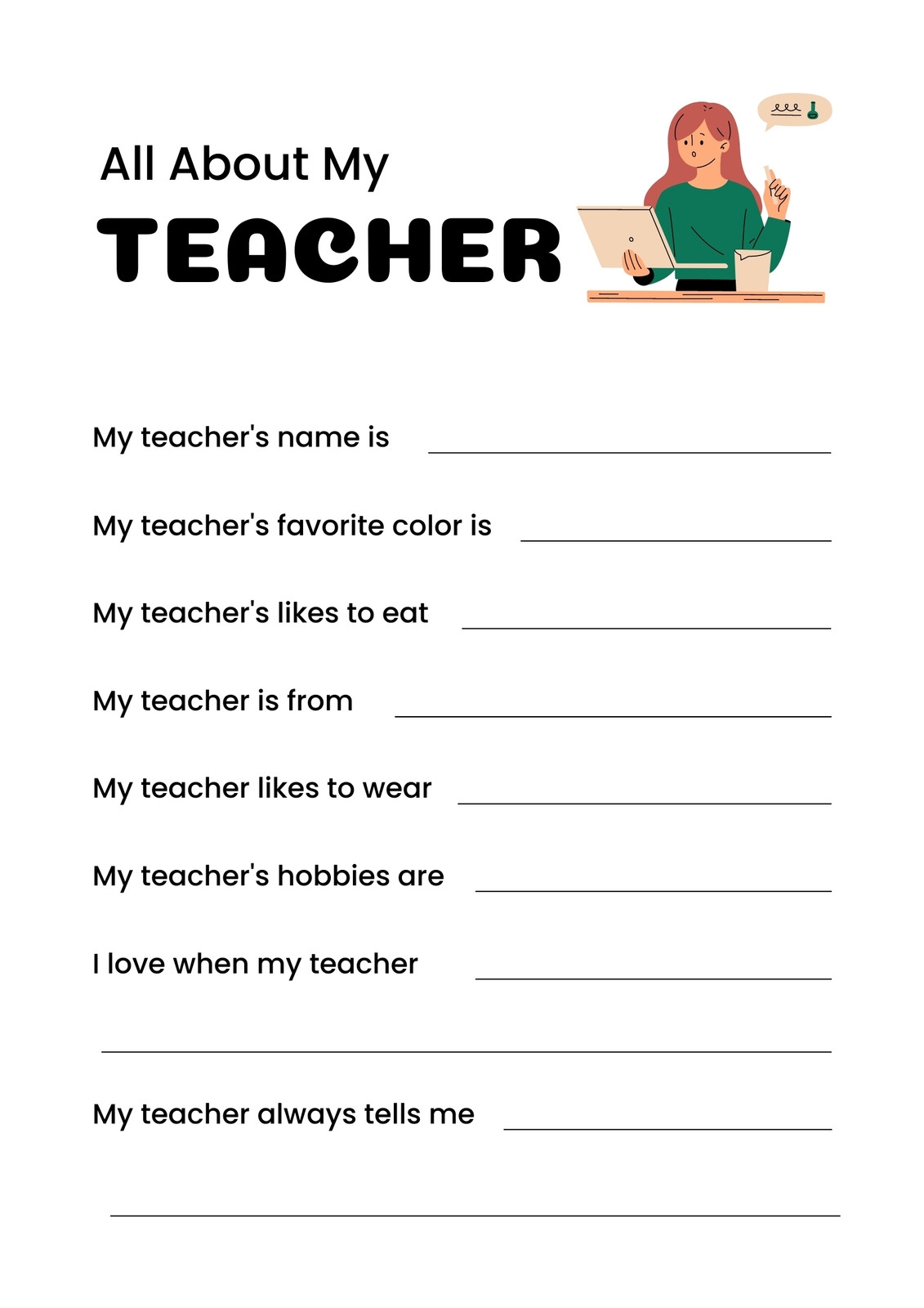 All About My Teacher Free Printable The Printables Fairy 