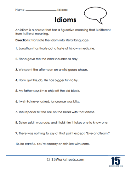 All Idioms Worksheets Meaning Of Idioms Idioms Practice What