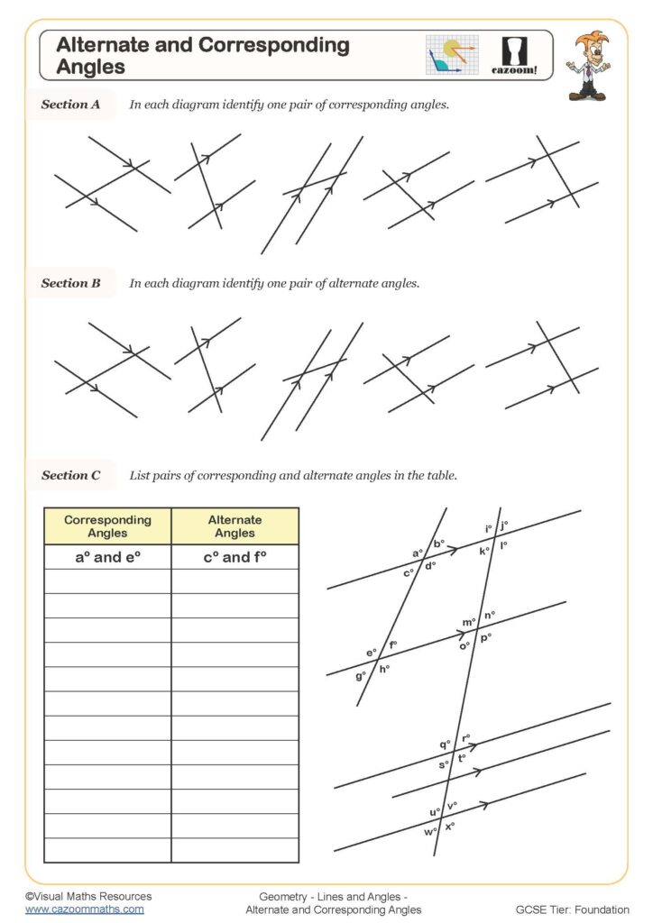 Alternate And Corresponding Angles A Worksheet Cazoom Maths