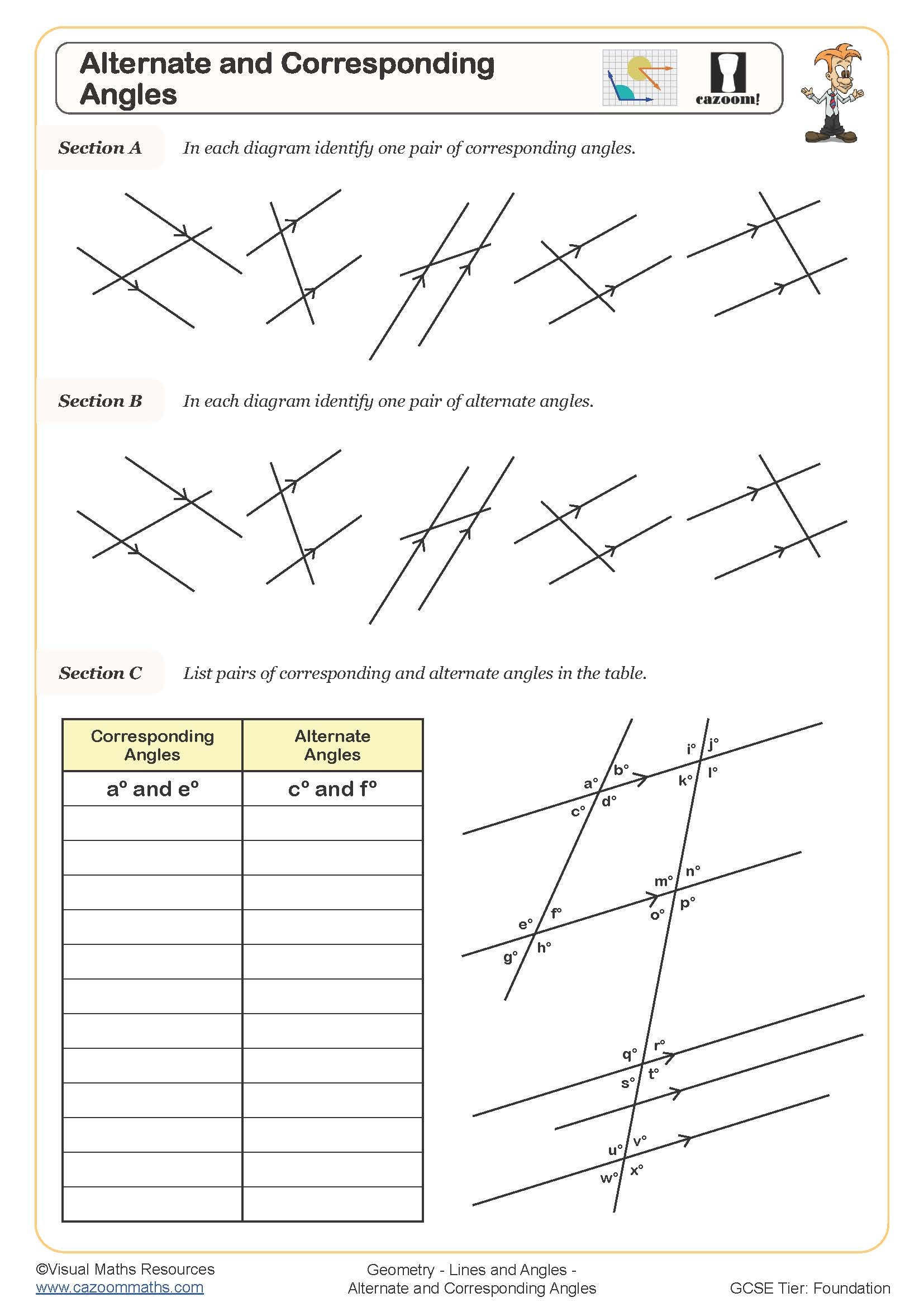 Alternate And Corresponding Angles A Worksheet Cazoom Maths 