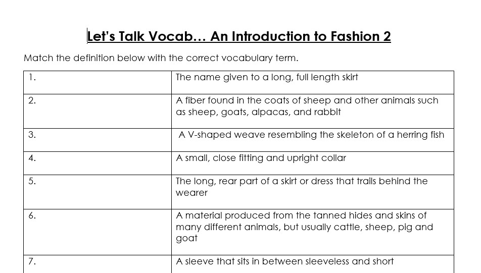 fashion design worksheet