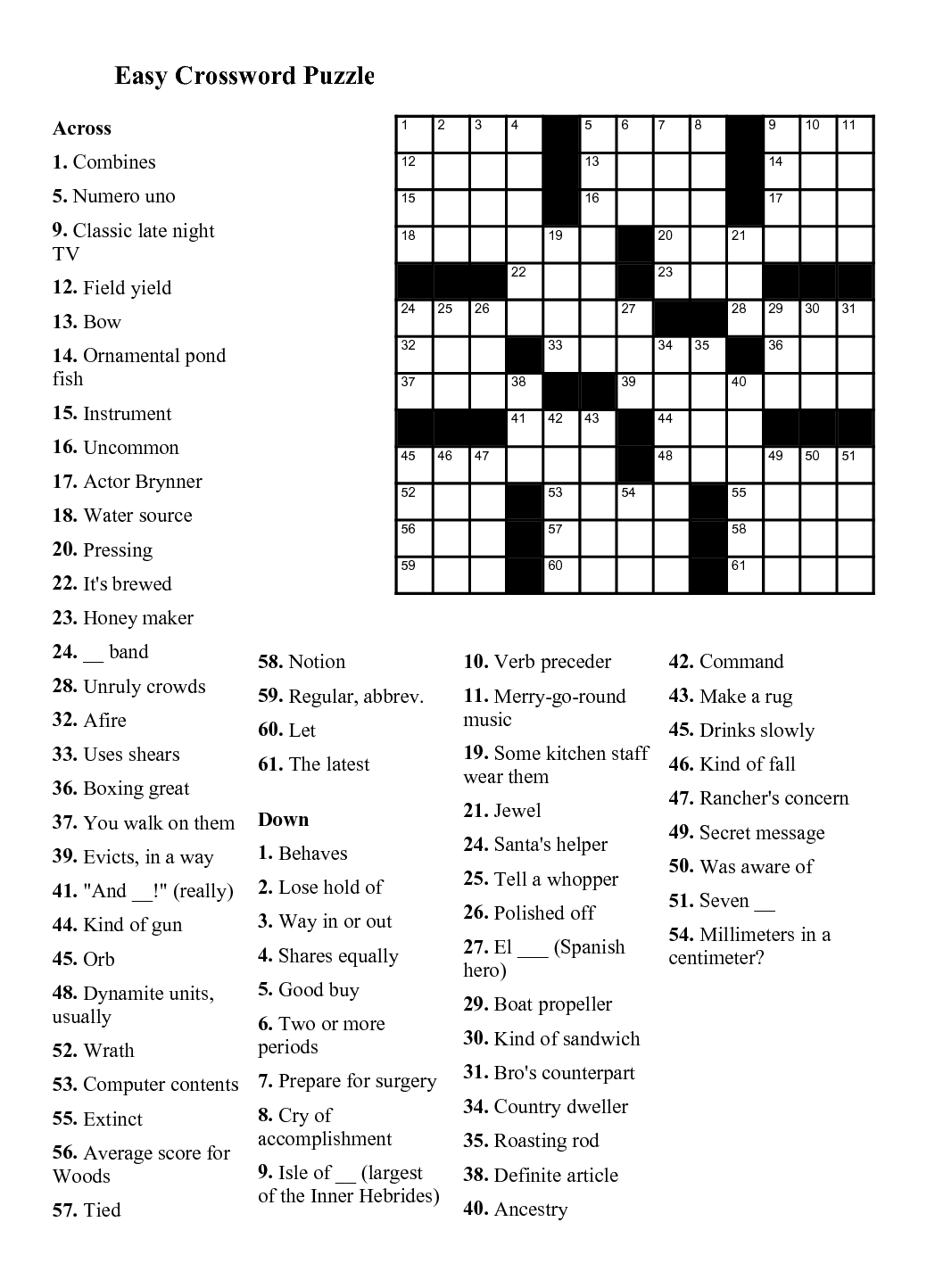 best free printable crossword puzzles