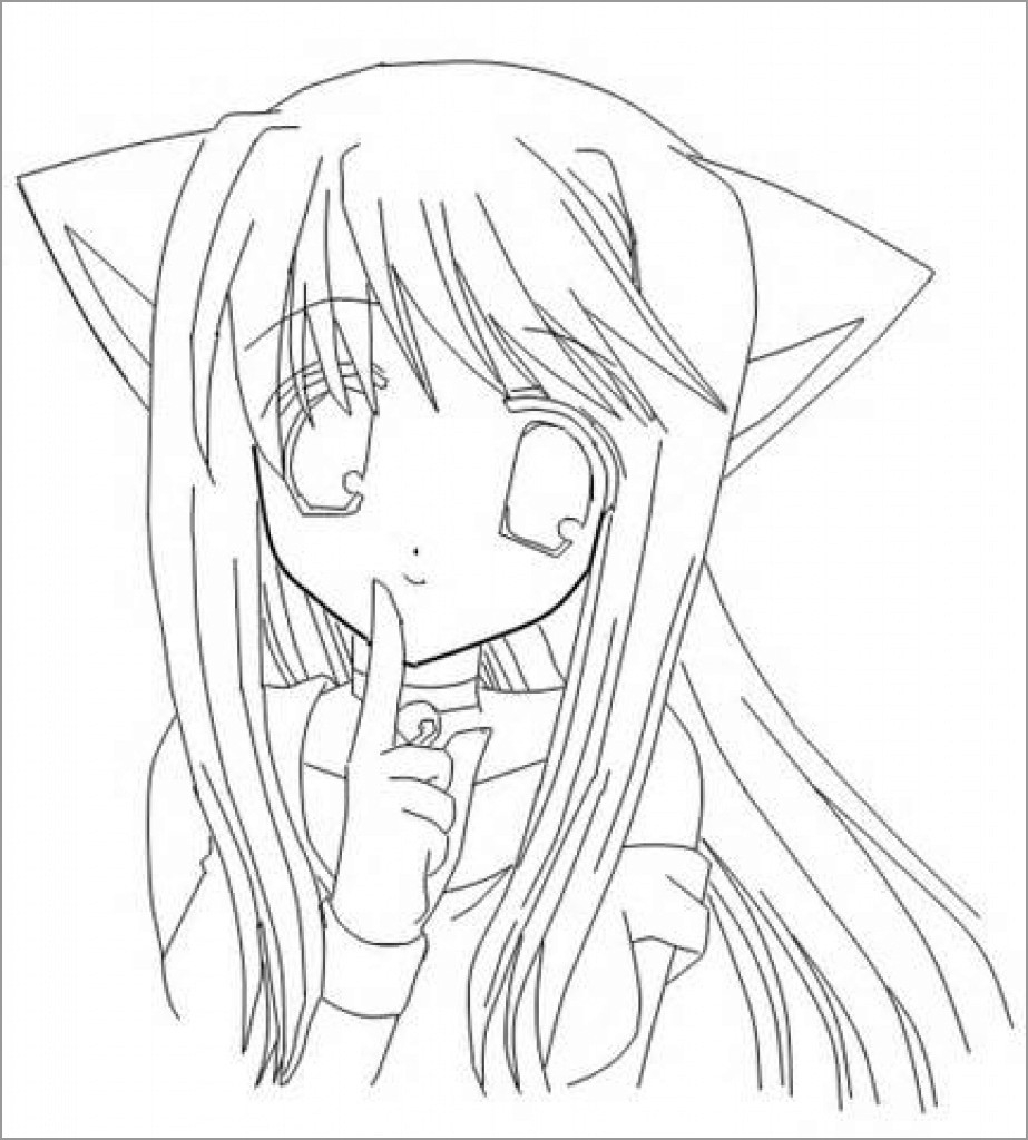 Anime Cat Girl Coloring Page ColoringBay