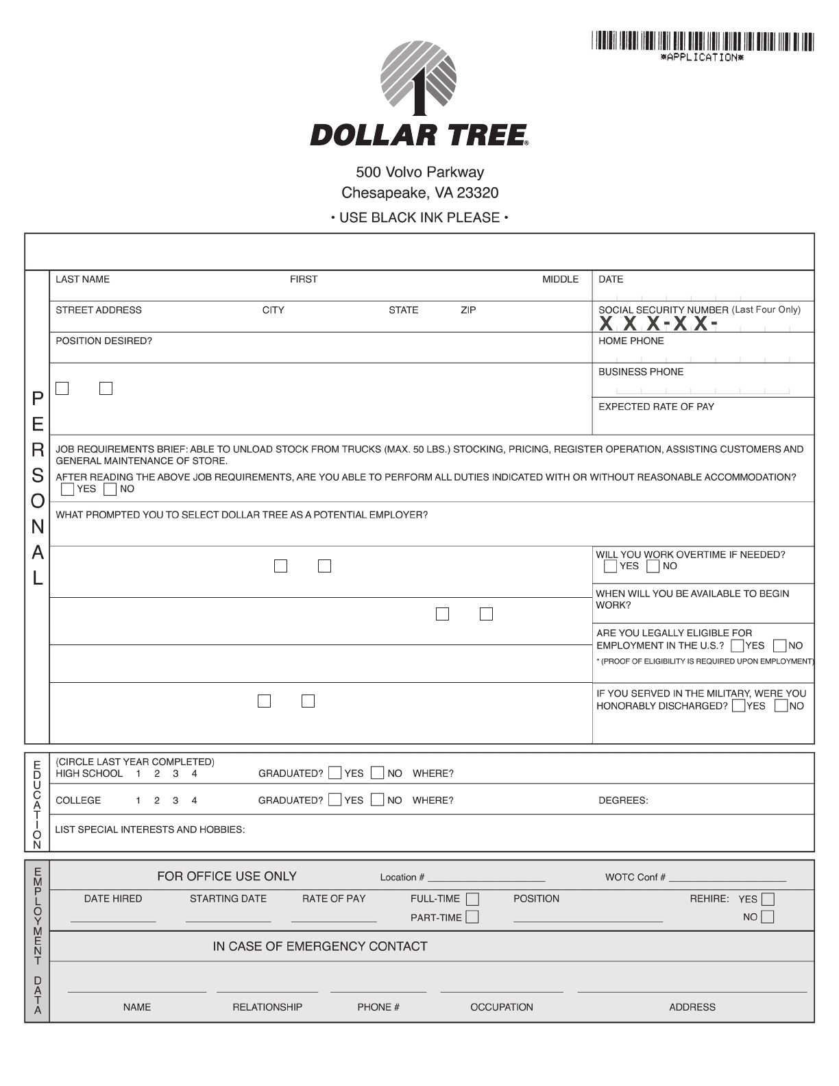 Application Free Printable Dollar Tree Application Form Dollar Free 