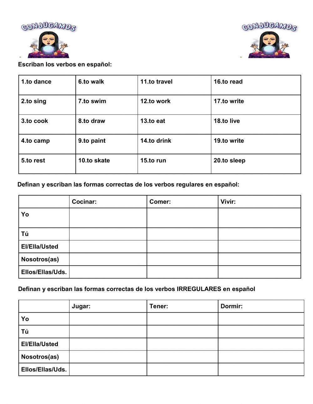 Ar Er And Ir Verb Conjugation In Spanish Worksheet Live Worksheets 