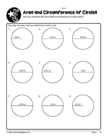 area and circumference of a circle worksheet