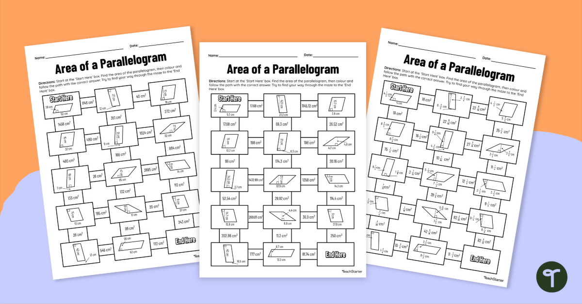 area of parallelogram worksheet