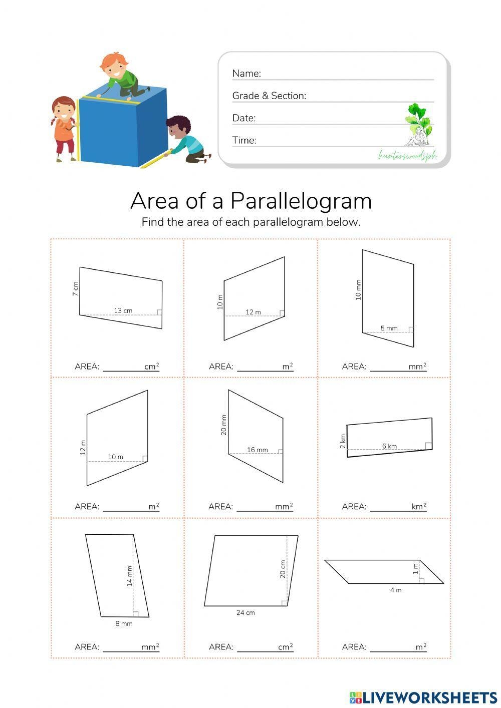 Area Of A Parallelogram HunterWoodsPH Worksheet Activity 