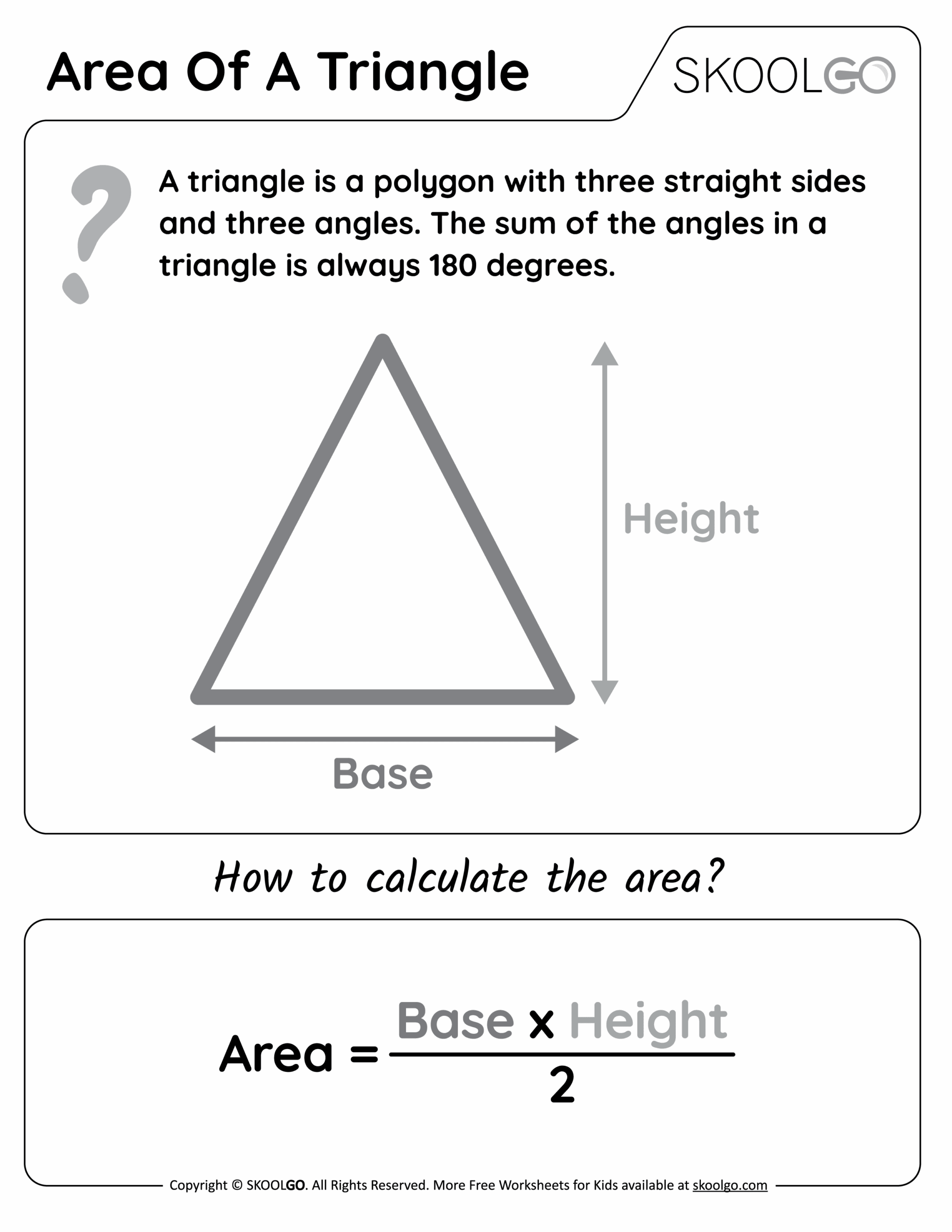 Area Of A Triangle Free Worksheet For Kids SKOOLGO