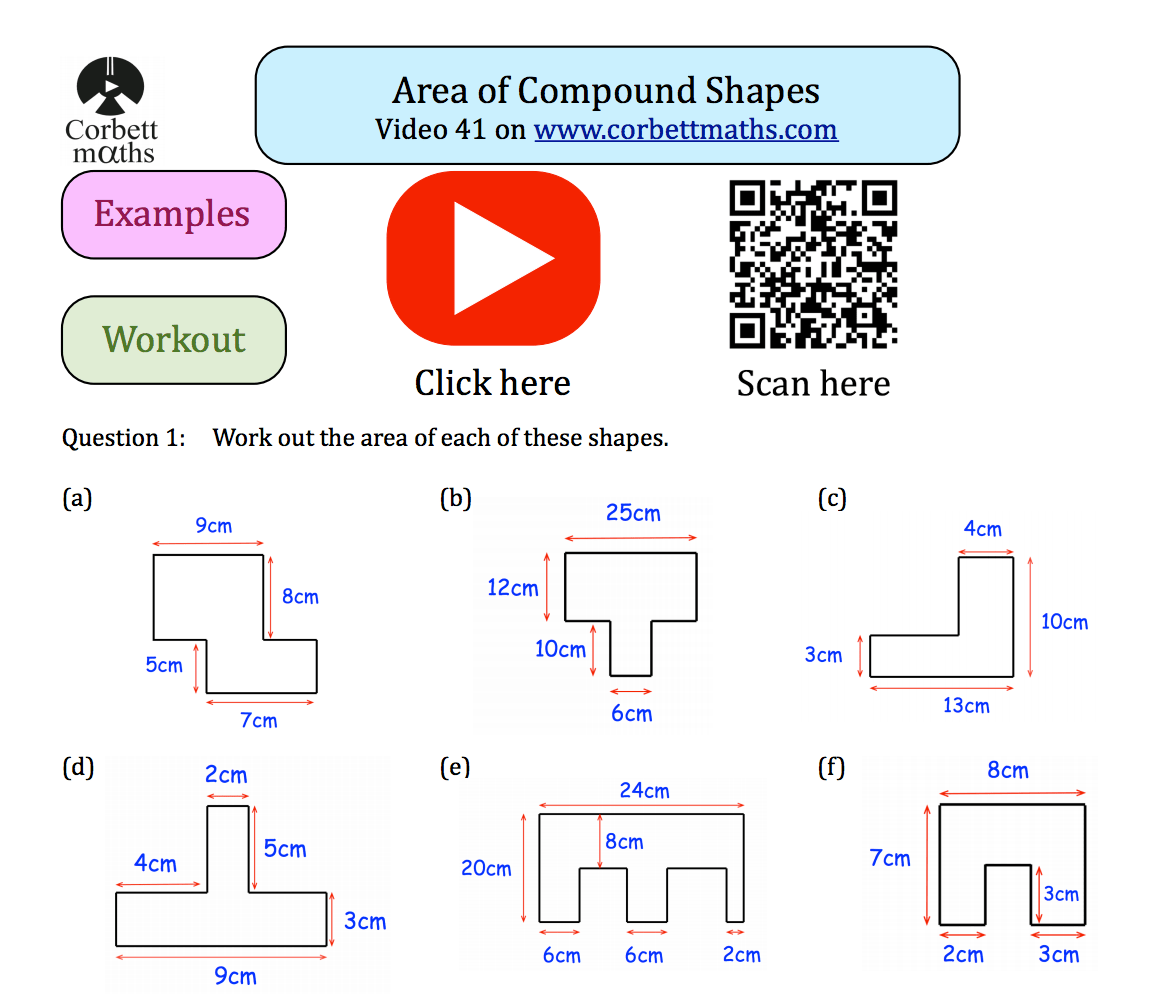 Area Of Compound Shapes Textbook Exercise Corbettmaths Worksheets 
