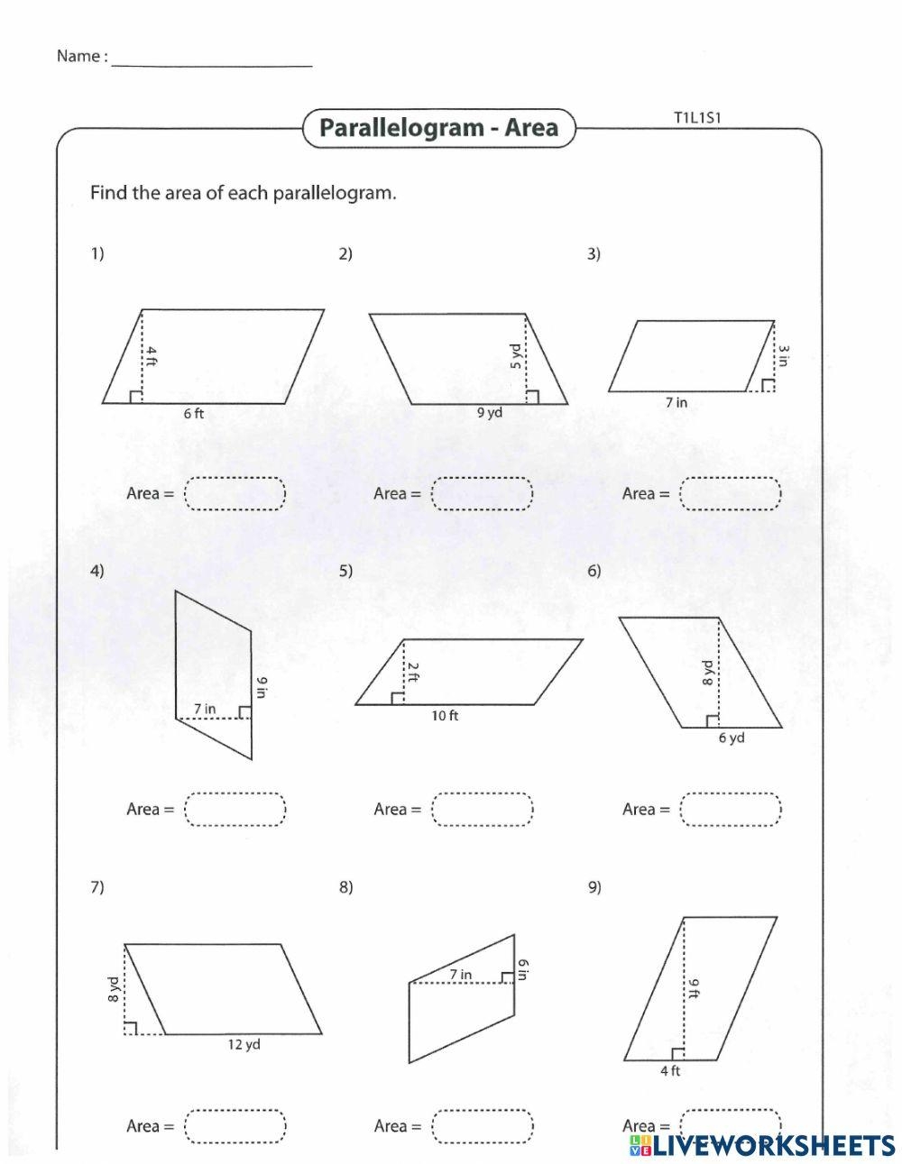 Area Of Parallelograms Triangles And Trapezoid Worksheets Online 