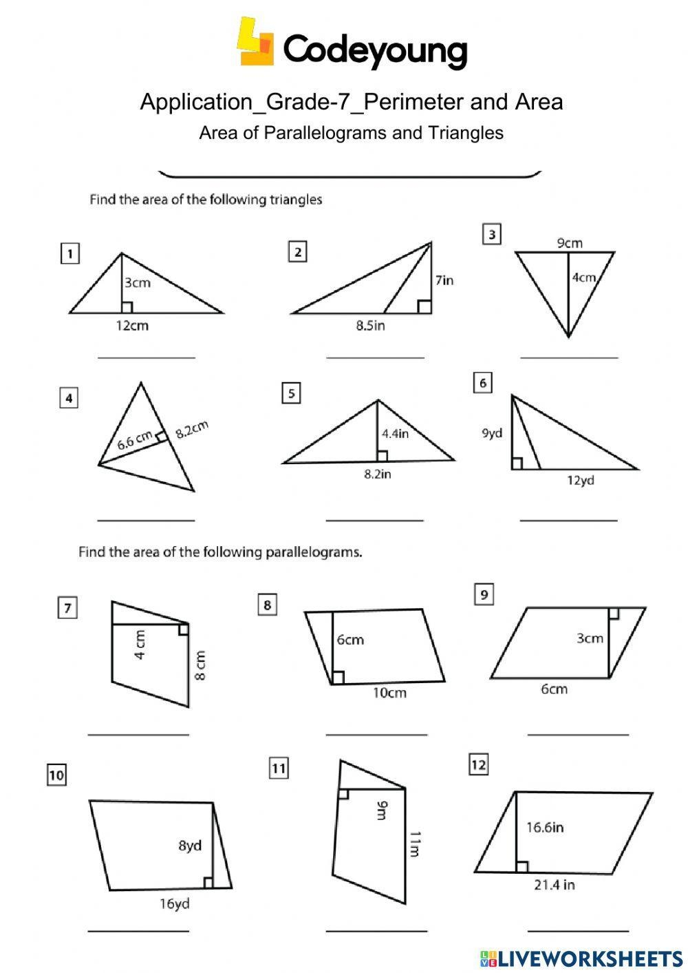 Area Of Parallelograms Worksheets Worksheets Library