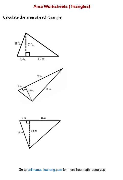 area of a triangle worksheet