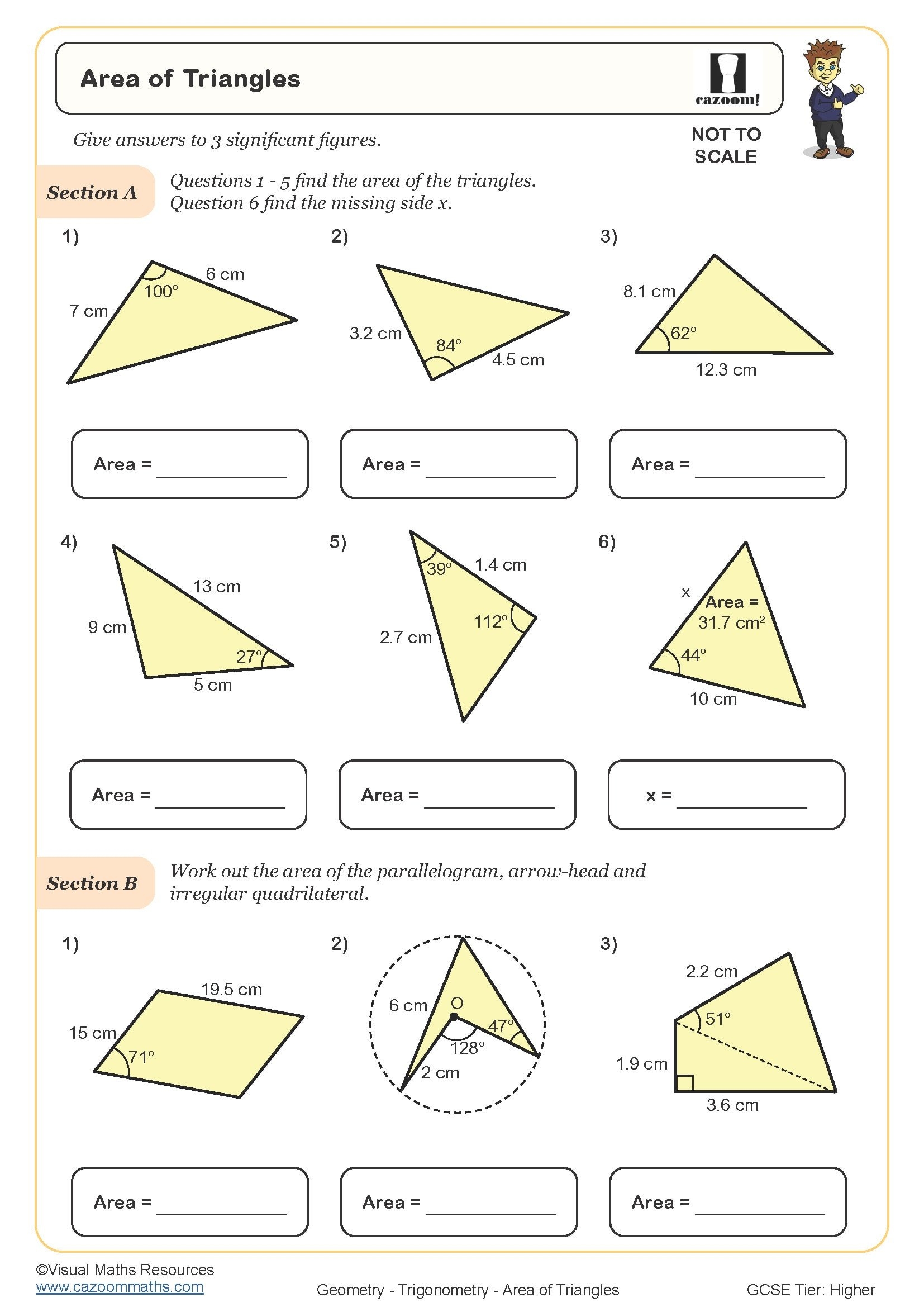 area of triangles worksheet