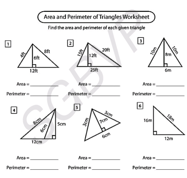 Area Perimeter Of Triangle Grade 4 5 Tutway Worksheets Library