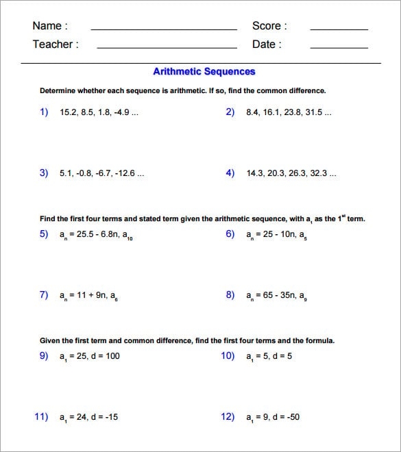 Arithmetic Sequence Worksheets Worksheets Library