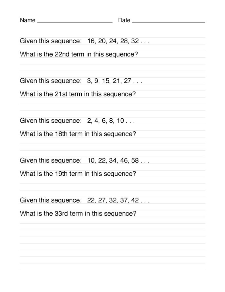 Arithmetic Sequences Practice Sheet Math Love Worksheets Library