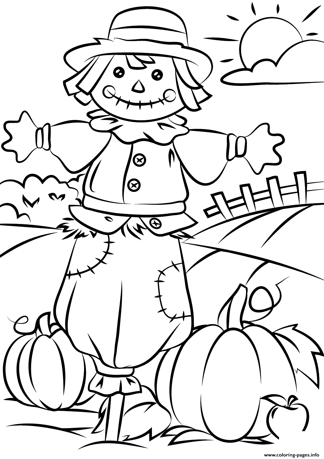 Autumn Scene Fall Coloring Page Printable