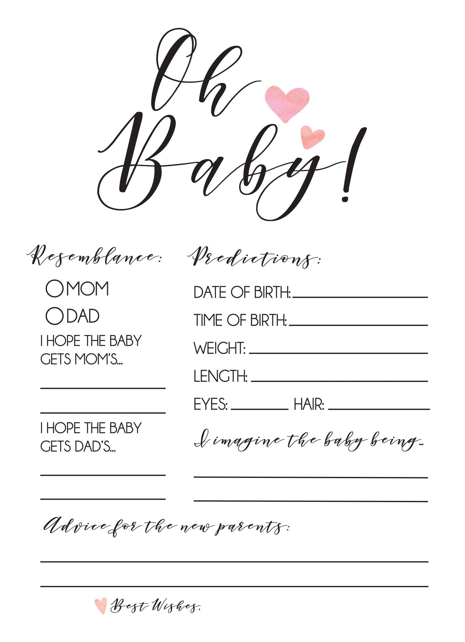 free printable baby prediction cards