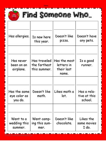 Back To School Find Someone Who Worksheets